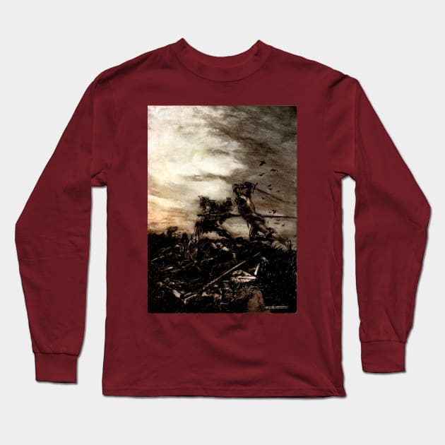 King Arthur and Mordred in Battle - Arthur Rackham Long Sleeve T-Shirt by forgottenbeauty